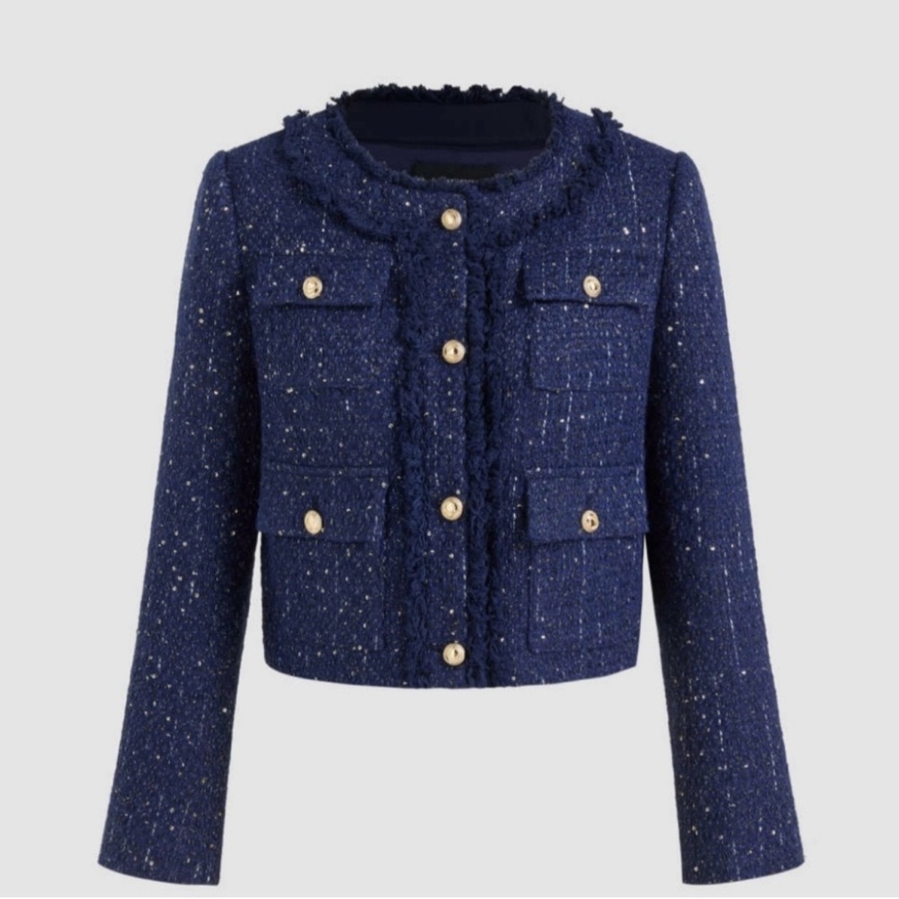 PLM Navy Tweed Jacket with Gold Buttons Size: L (NWT) $28